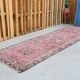 1970s Vintage Turkish Hand-Knotted Wool Cotton Pink Runner Rug 95x320