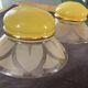 Set of 3 frosted glass and yellow opaline tulips — Vintage 1970