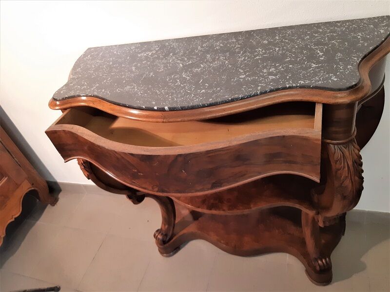 Napoleon III period console in walnut and marble tray