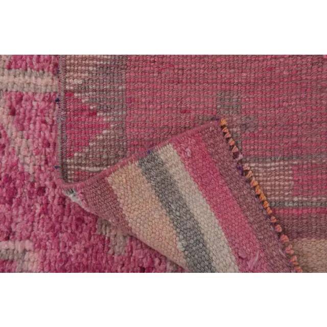 1970s Vintage Turkish Hand-Knotted Wool Cotton Pink Runner Rug 90x303