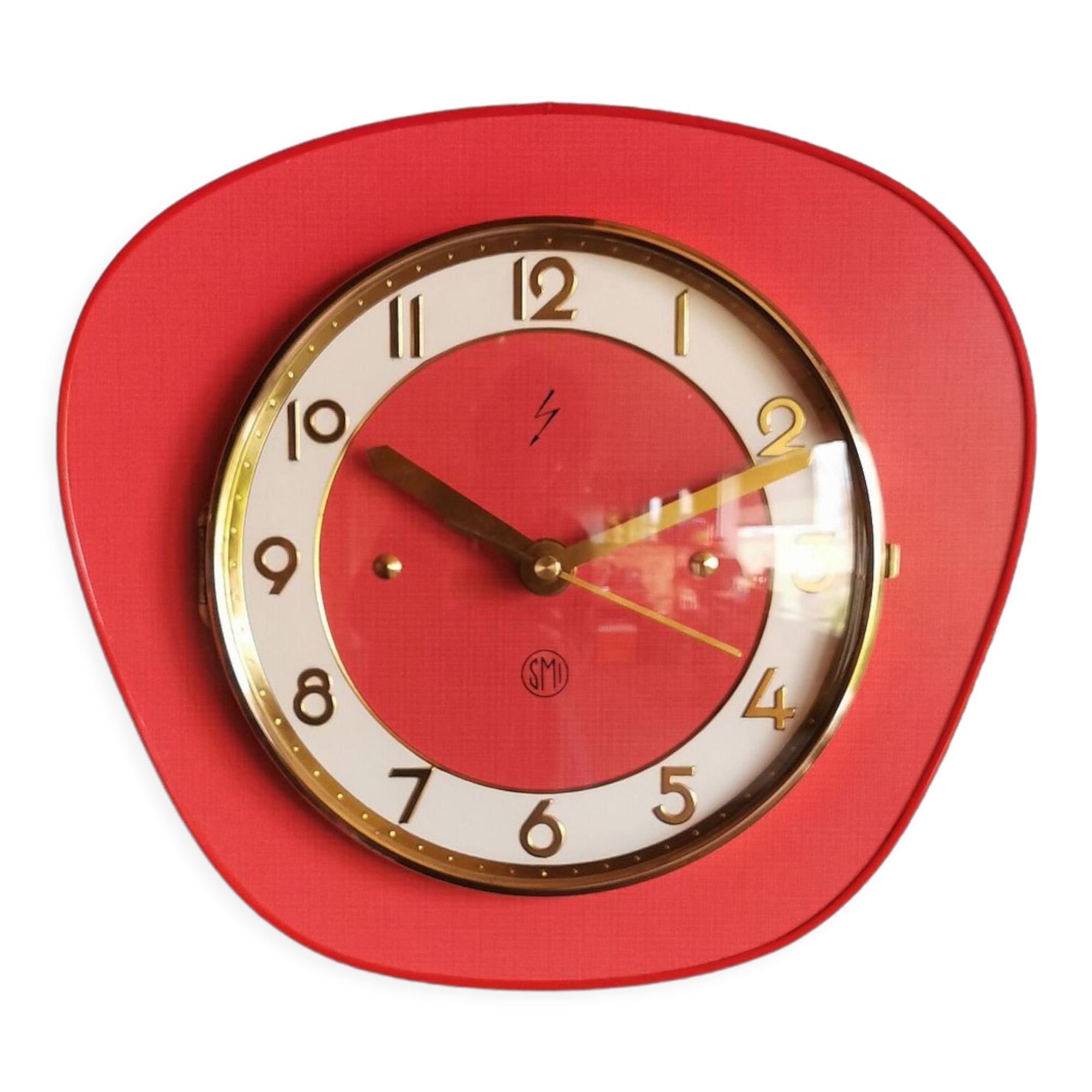 Vintage formica clock silent trapezoid wall clock "SMI red"