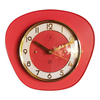Vintage formica clock silent trapezoid wall clock "SMI red"