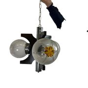 Vintage wooden suspension with Murano glass by Mazzega.