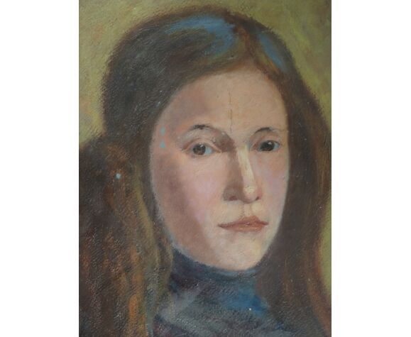 Portrait d'une jeune fille, huile sur carton 44 x 54 cm