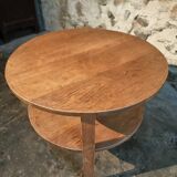 Vintage solid oak coffee table | 1930s round side table with shelf