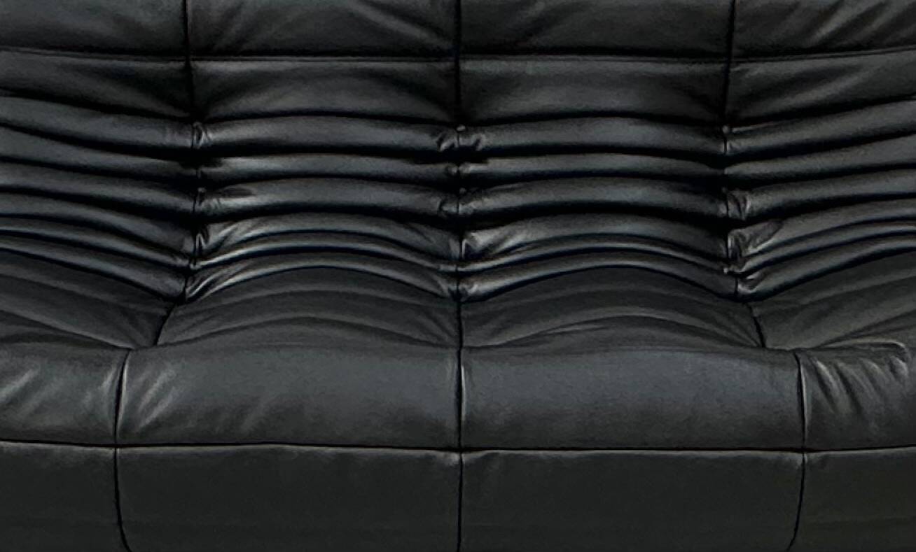 Togo 3-seater in Black Leather designed by M. Ducaroy for Ligne Roset