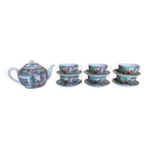 Service à thé porcelaine de Canton 6 tasses et theière