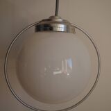 Opaline sphere and metal circle chandelier
