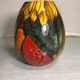 Old ceramic ball vase enamelled drawing fruits interior white vintage
