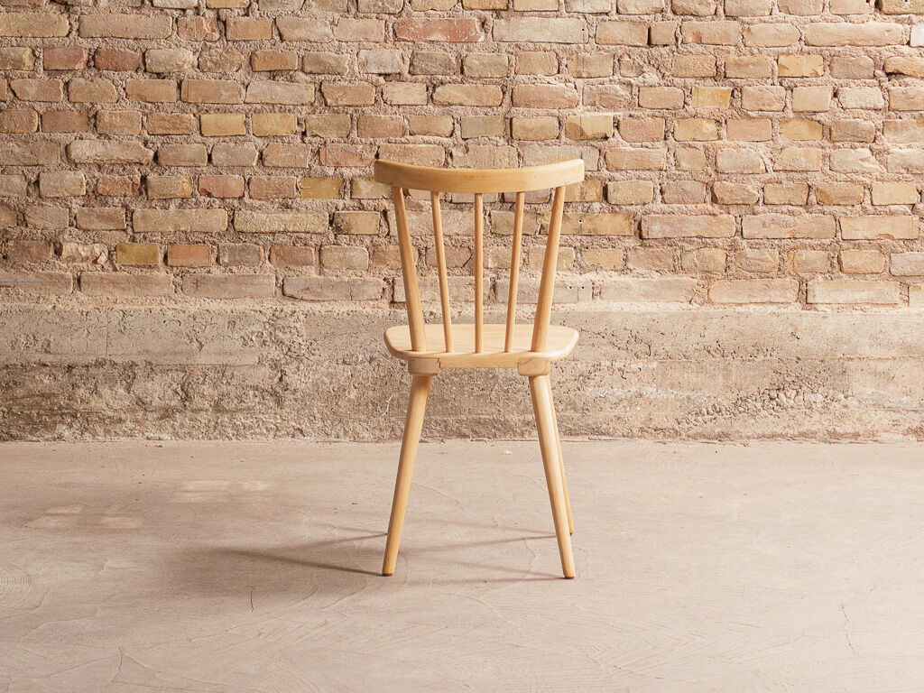 Set of 6 solid beech bar chairs completely renovated, circa 1960