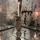 Old oak candle holder with bronze base