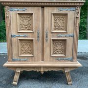 Renovated Spanish Renaissance oak buffet armoire from the 1930s.
