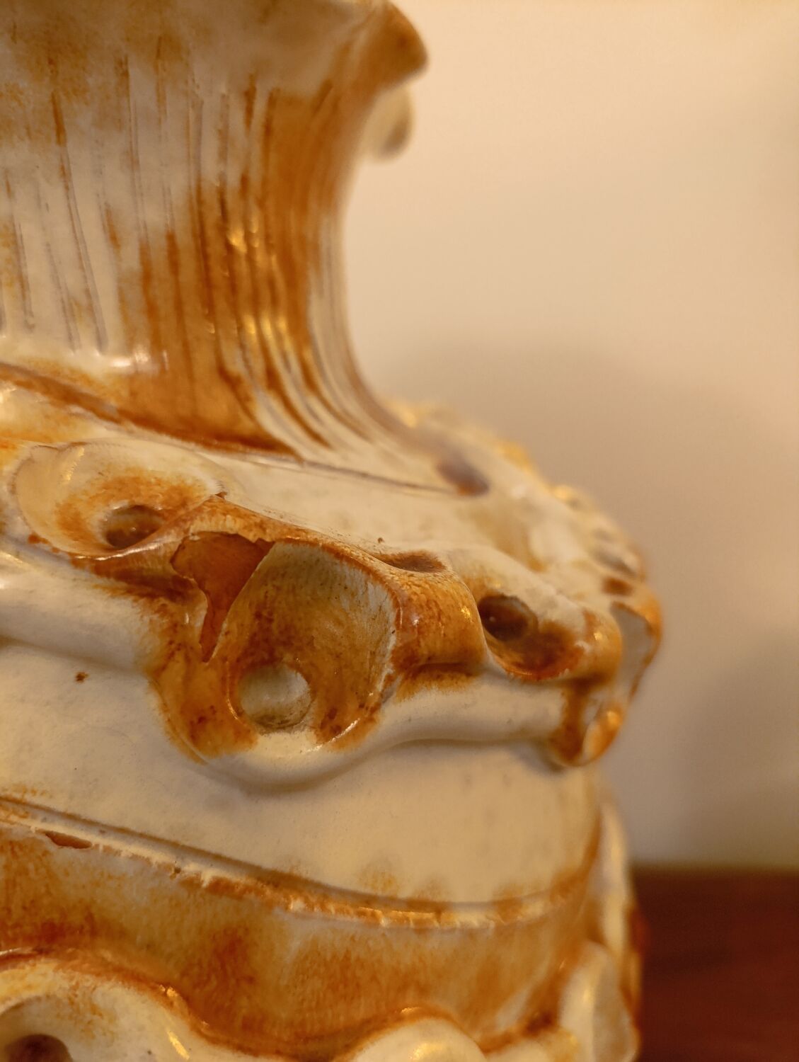 Large brutalist Italian ceramic vase, vintage two-tone, 60s/70s.