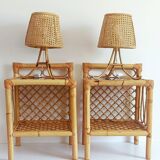 Mid-Century Bamboo and Rattan Nightstands, Spain, Hand-Crafted, 1970s