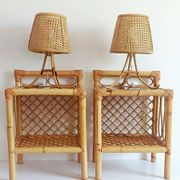 Mid-Century Bamboo and Rattan Nightstands, Spain, Hand-Crafted, 1970s