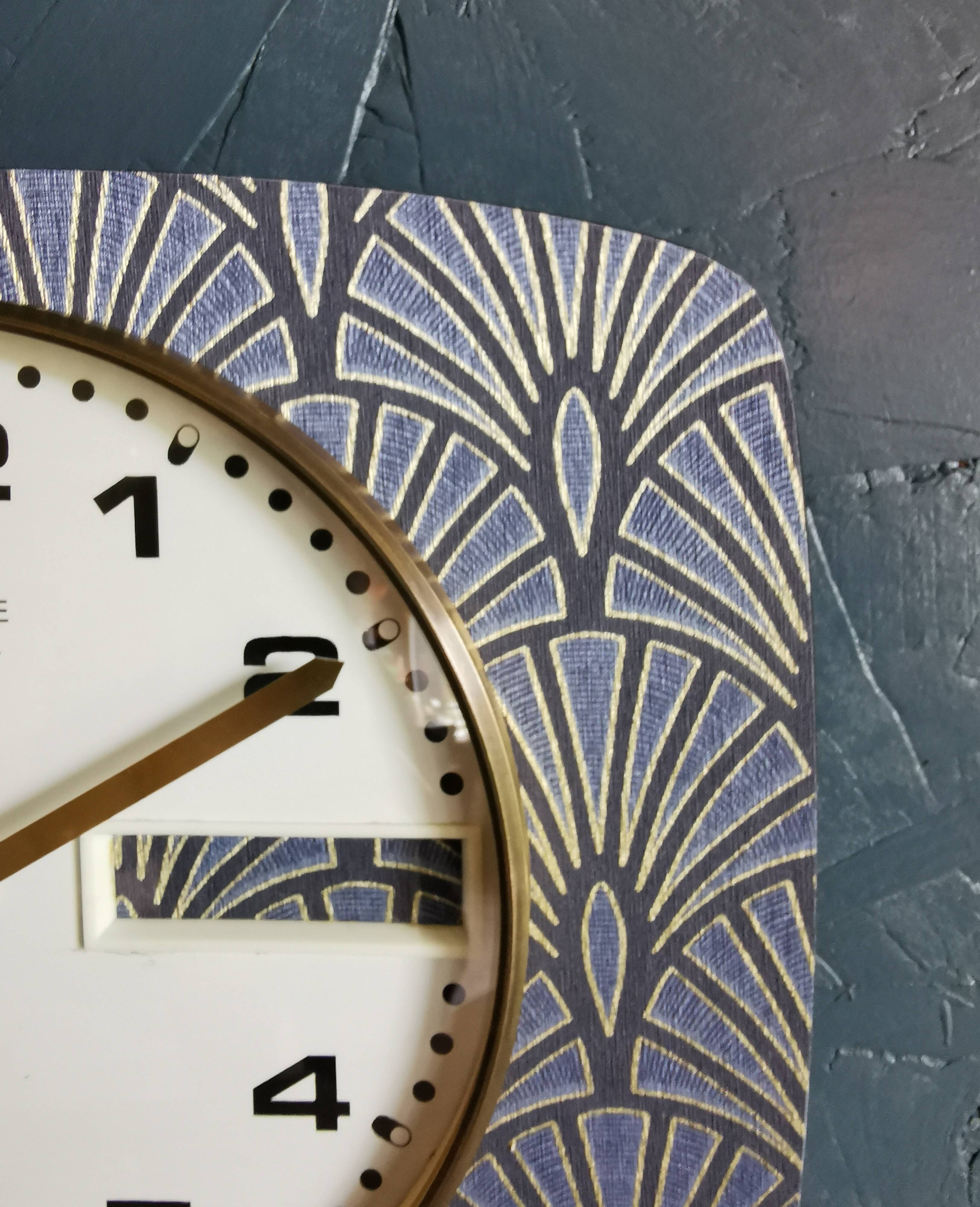 Vintage clock rectangular silent wall clock "Golden Blue Spotlight"