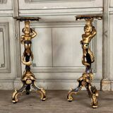 Pair of carved wooden pedestals, black and gold patina circa 1900