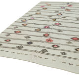 Hand-knotted turkish unique 1970s 222 cm x 343 cm beige hemp kilim carpet