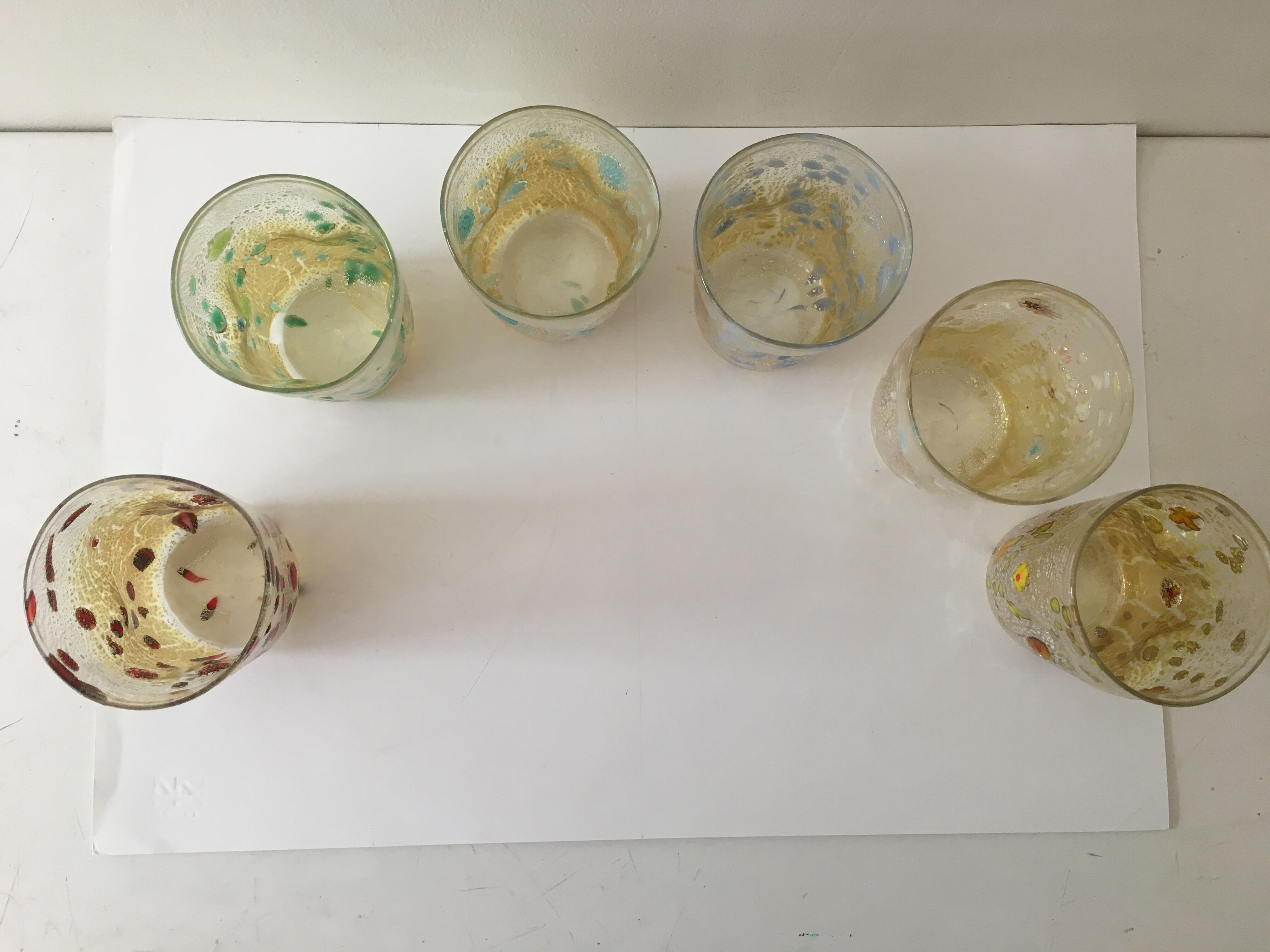 Set of 6 murano glasses acqua "goto" "murrisa" in murano glass unique piece