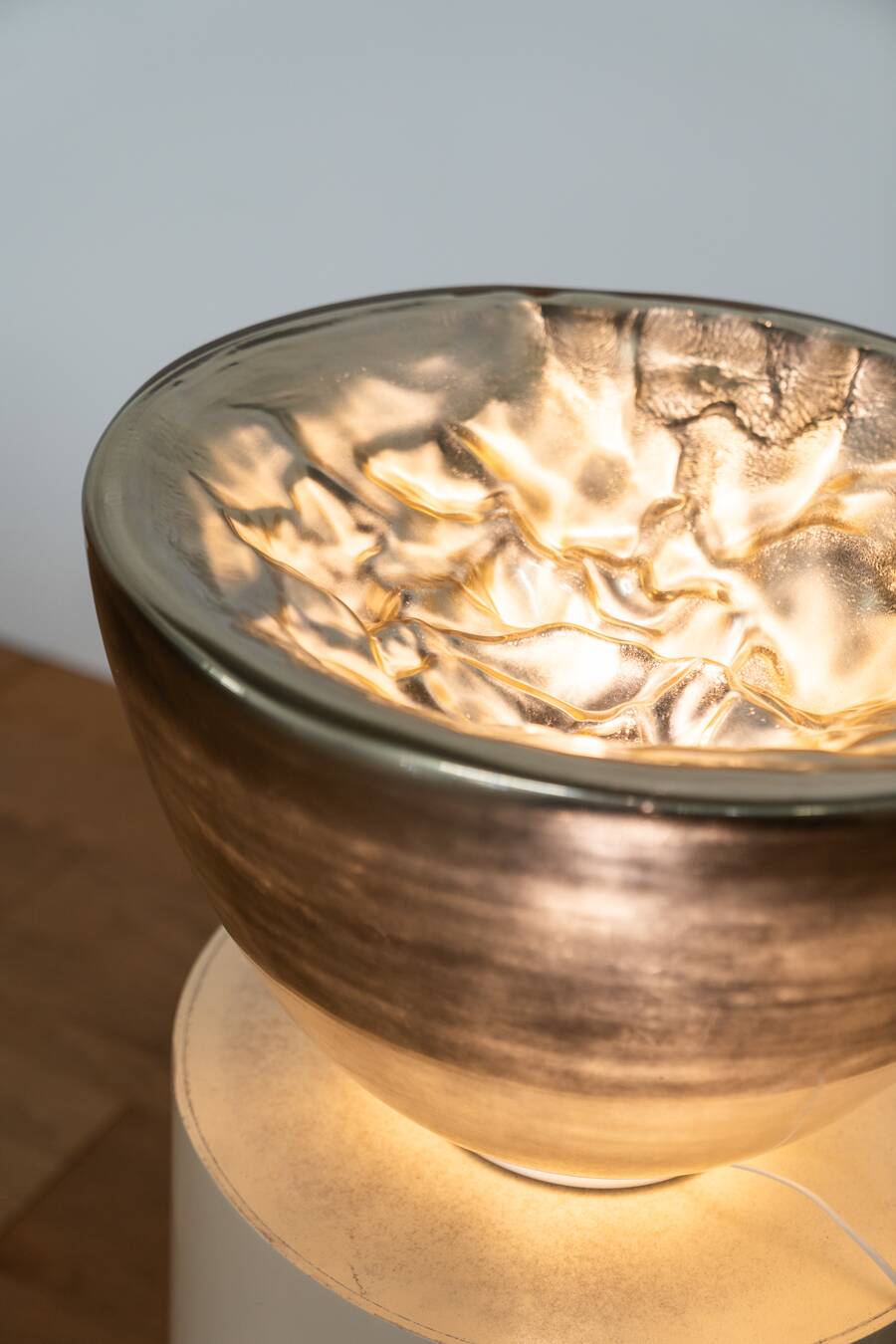 Table lamp or floor lamp in Murano glass, translucent, silver, by Carlo Nason, for Mazzega,