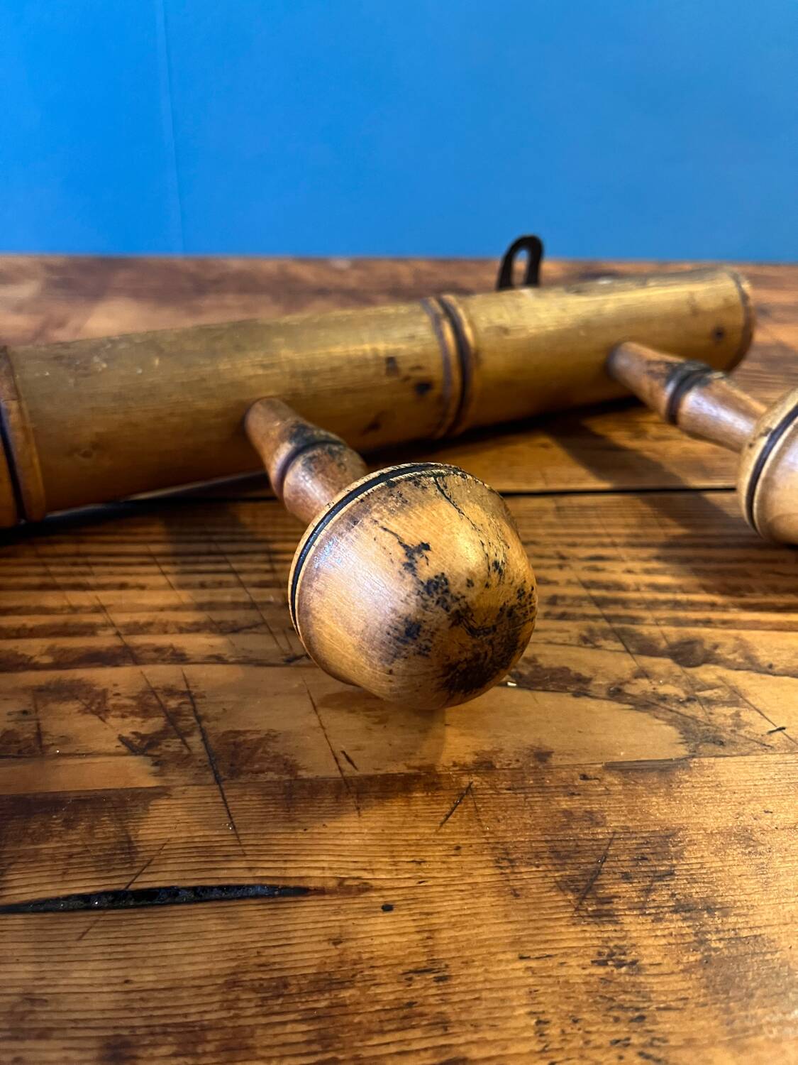 Wooden coat rack from the 60s with 3 hooks