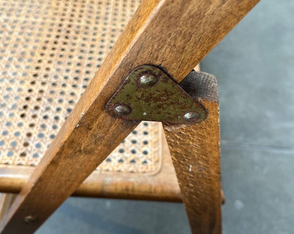 Mid-century wooden folding chair set with Viennese wicker seats, 1960s.