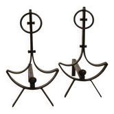 Pair of modernist wrought iron fire dogs