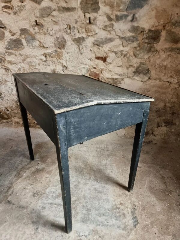 Bureau d'école français ancien, bureau d'écriture noir, bureau à abattant, vers 1900