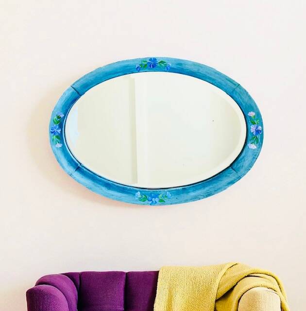 Miroir ancien biseauté oval XIX ème peint