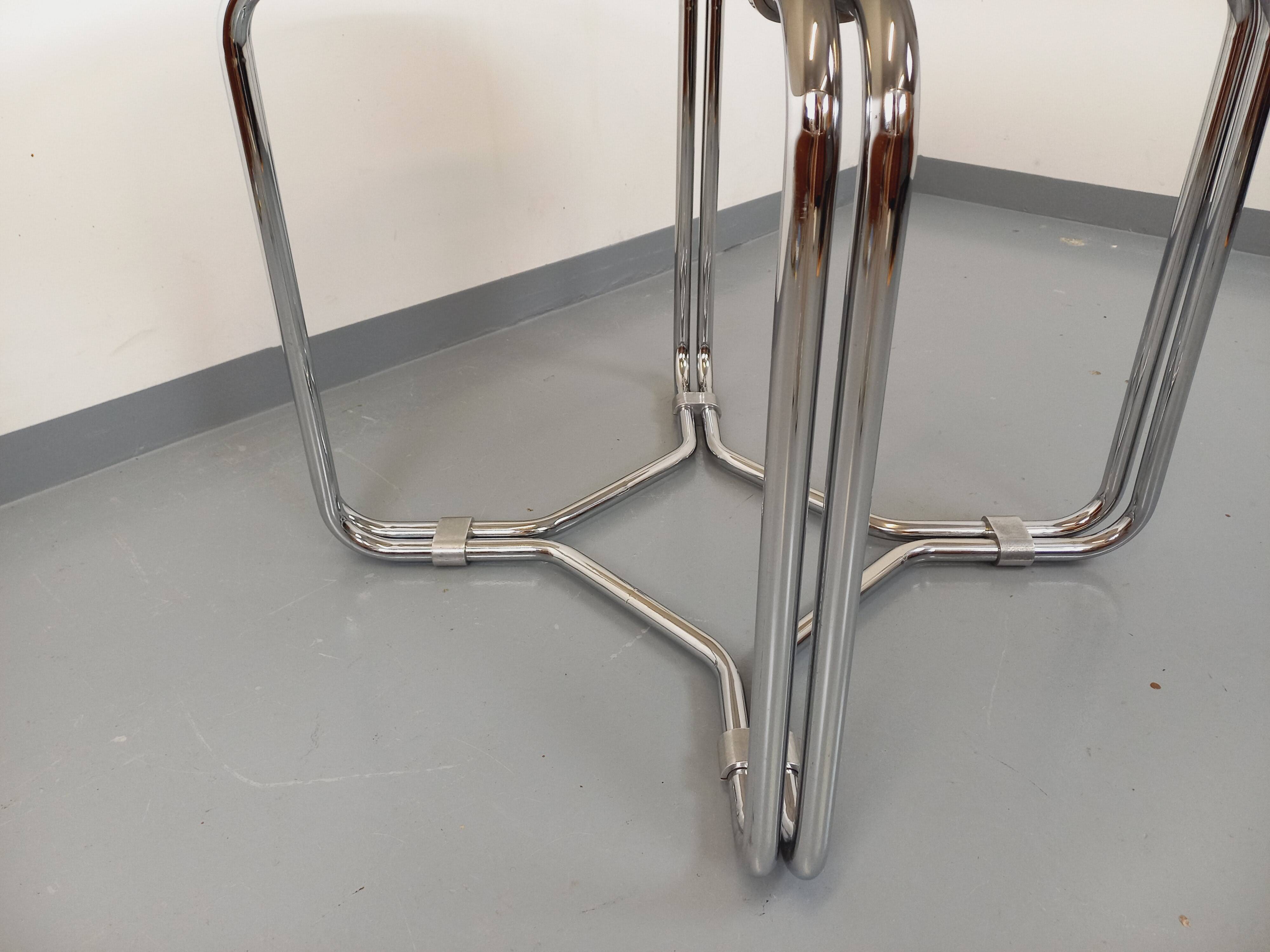 Vintage round dining table in smoked glass and chrome metal