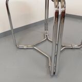 Vintage round dining table in smoked glass and chrome metal