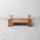 Vintage coffee table in glass and wood, modernist design, 1970s