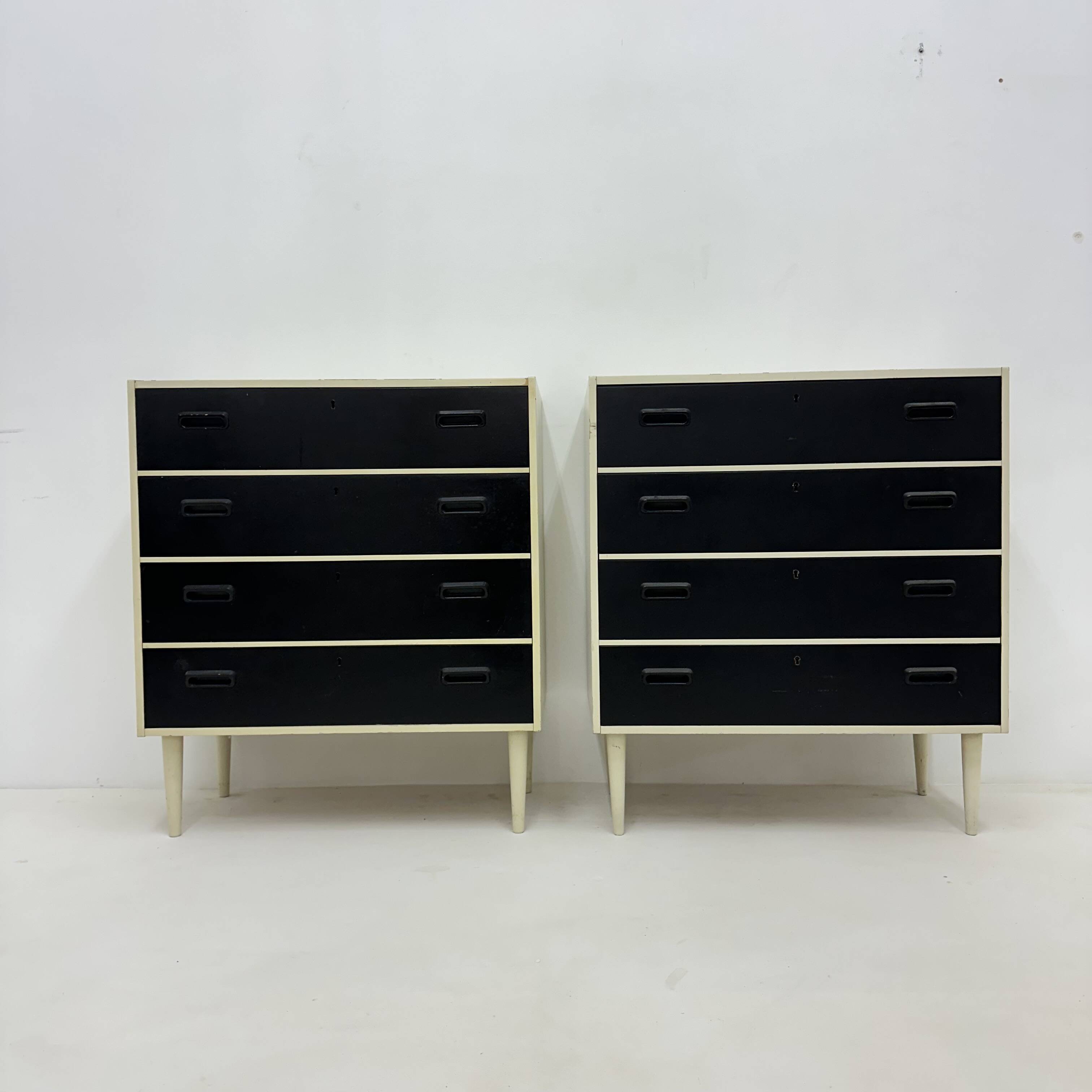 Set of 2 black and white chests of drawers, 1970s