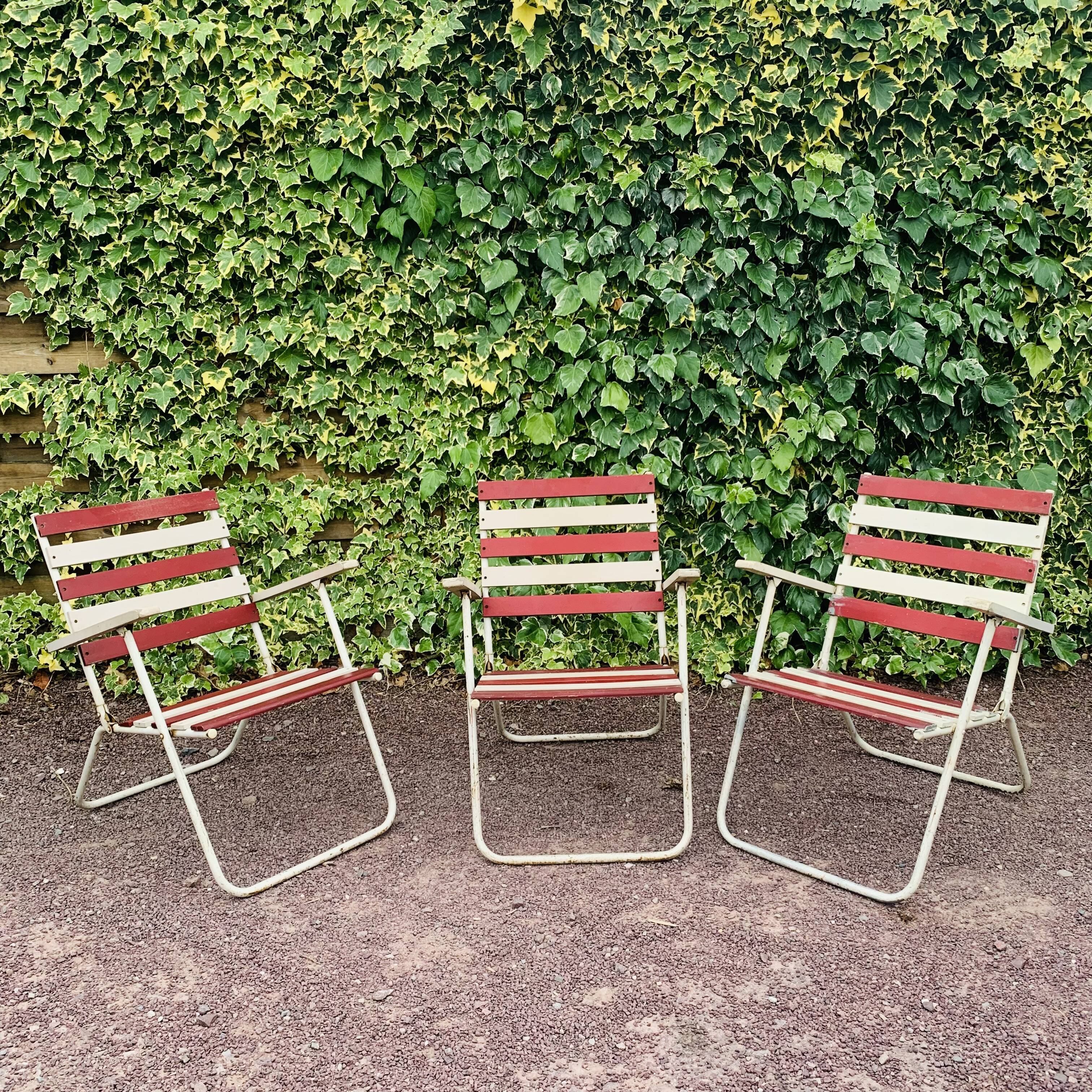 Set of 3 folding garden armchairs