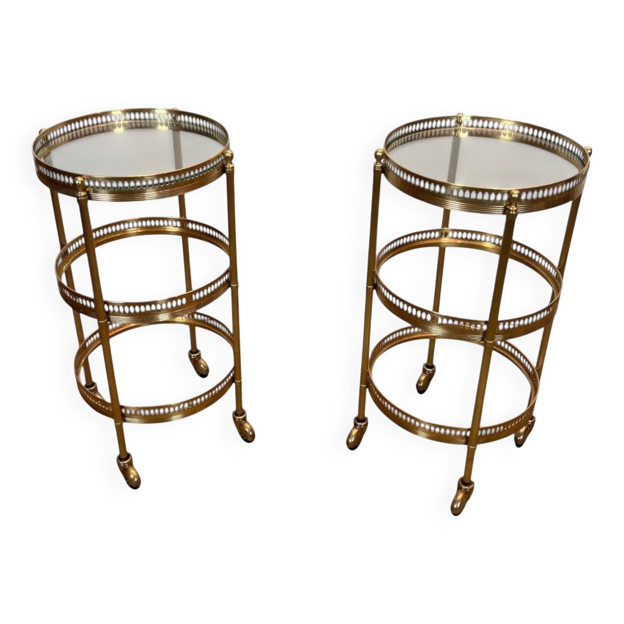 Pair of Art Deco Round Rolling Tables with Removable Tops, Maison Jans