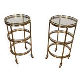 Paire de tables roulantes Art déco rondes à plateaux amovibles, Maison Jansen