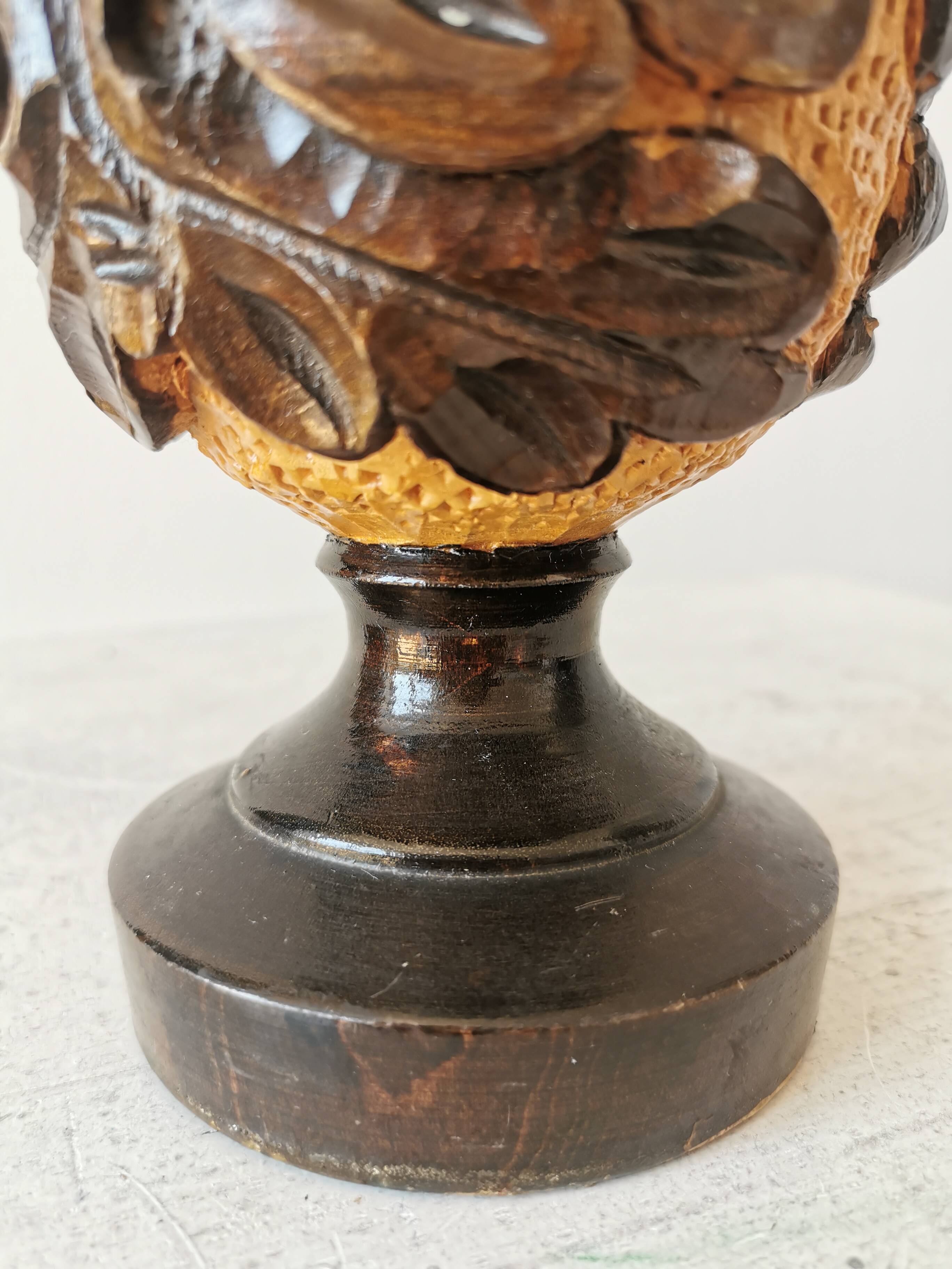 Vintage Hand Carved Wooden Vase: Grapevine Motif, 1970s Yugoslavia