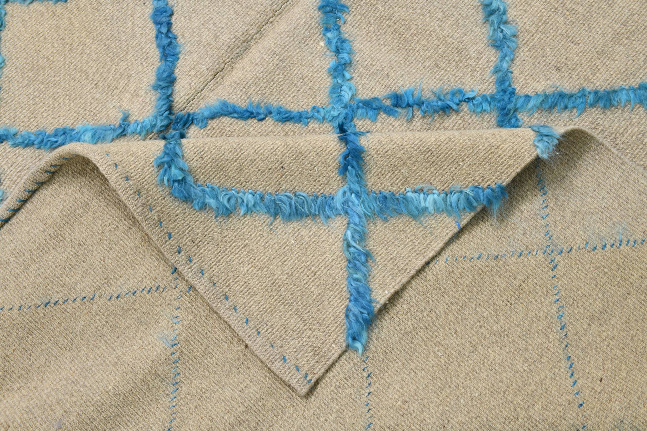 6x9 Beige & Blue Handmade Moroccan Rug, 185x282Cm SK 7339