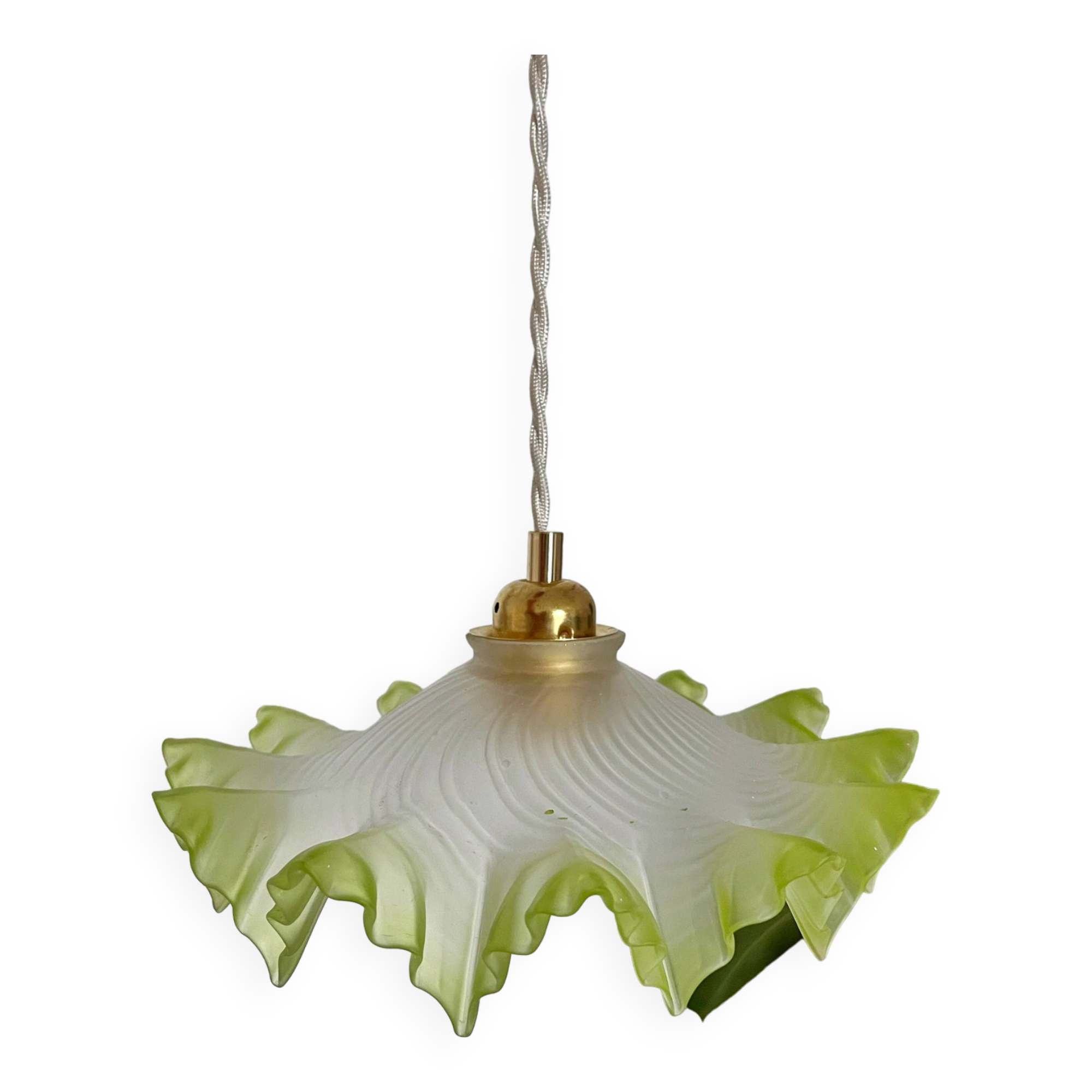 Vintage green and white serrated pendant light