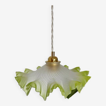 Vintage green and white serrated pendant light