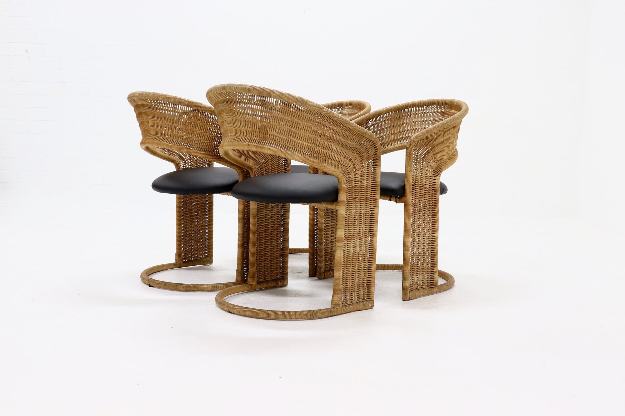 Set de 4 chaises de salle à manger en rotin par Luit van der Helm, Pays-Bas Années 1980