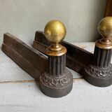 Pair of cast iron and brass chenets