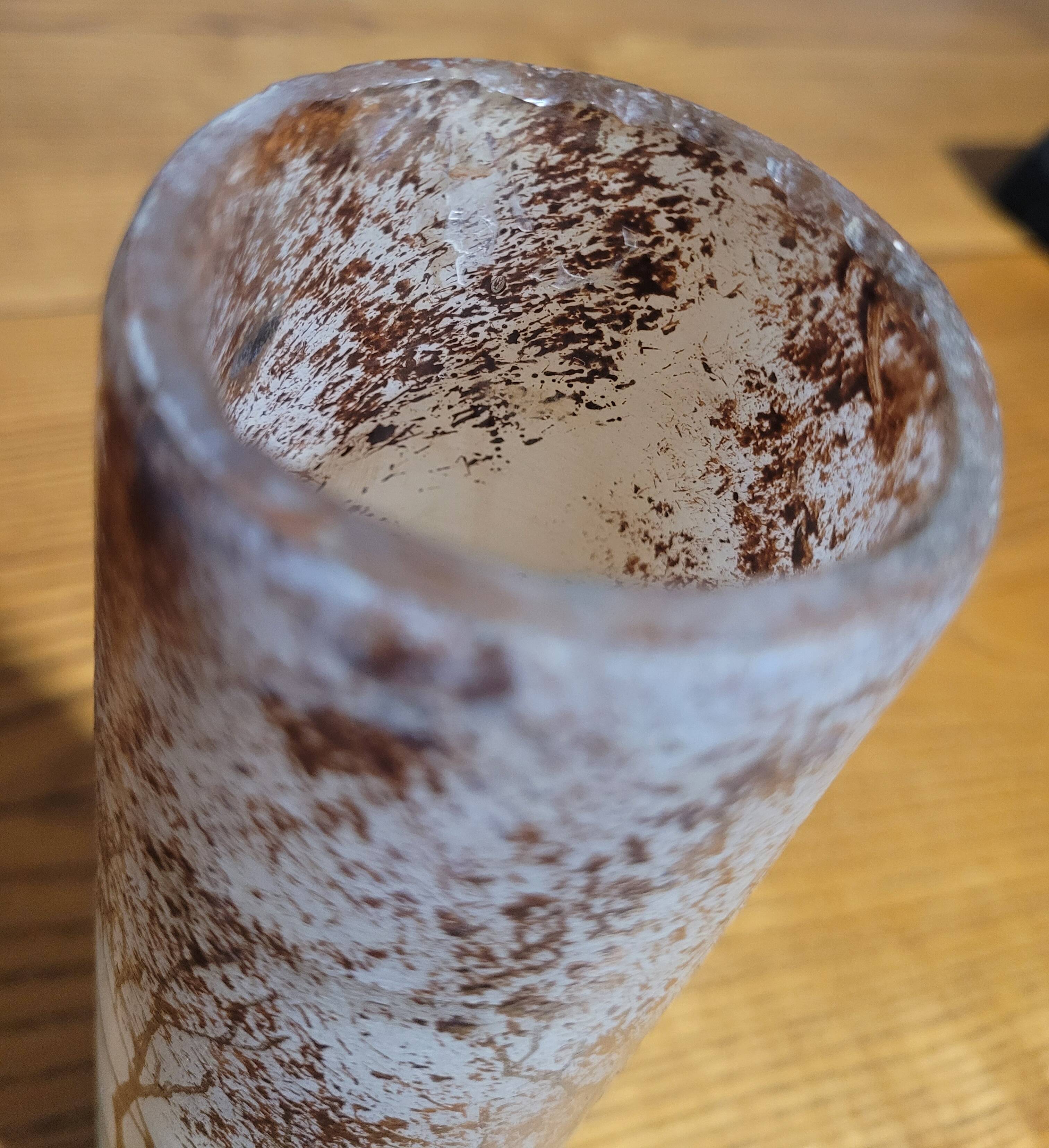 Frosted glass vase, painted Art Deco, signed.