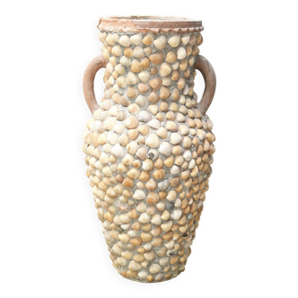 Terracotta and shell jar with handles for the terrace