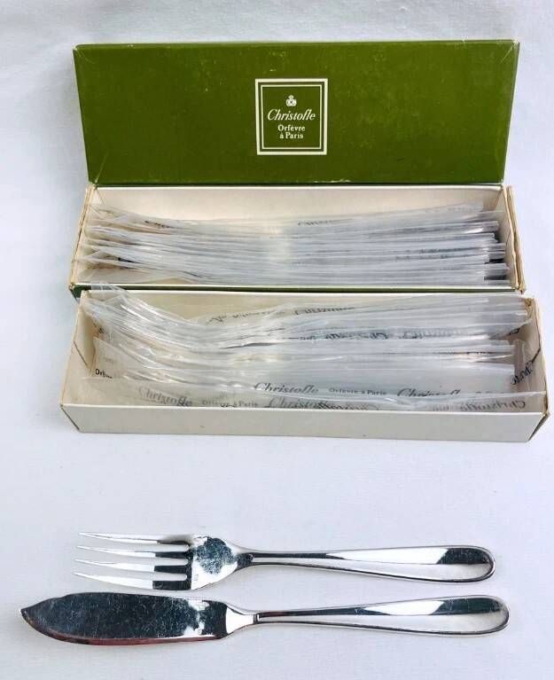 Christofle, service à poisson modèle Dax, 12 fourchettes et 12 couteaux