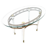 Brass Coffee Table with an Oval Glass Top in the Style of Pierluigi Colli