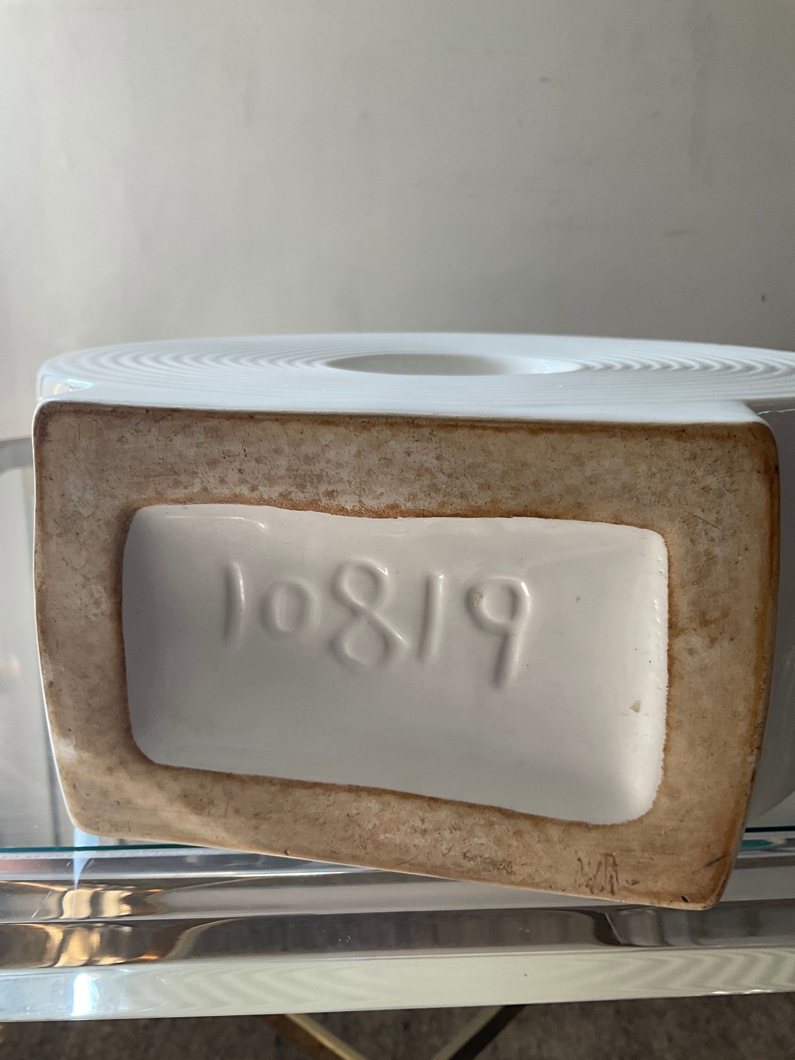 Vintage circular vase in glazed ceramic