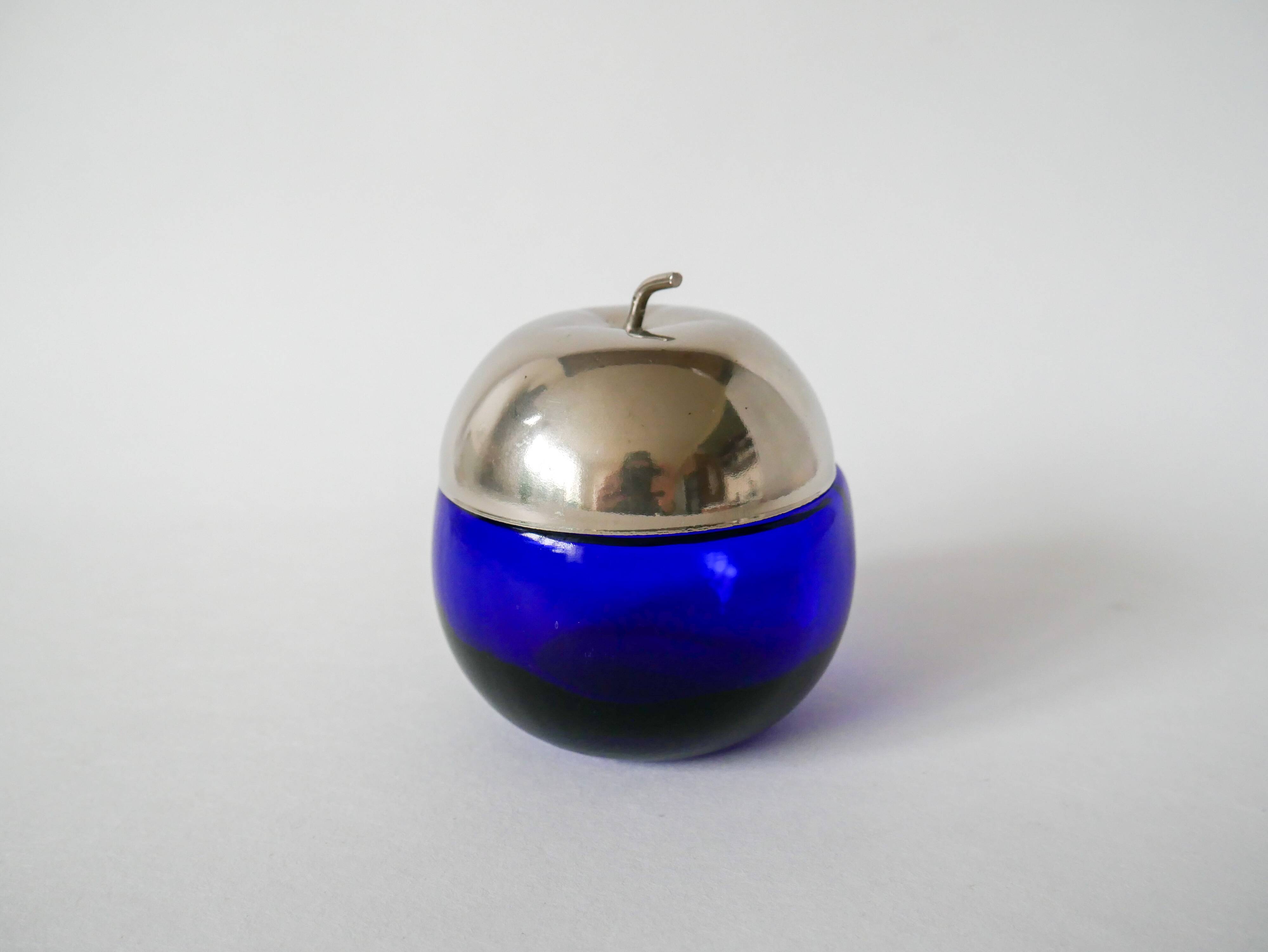 Small glass and stainless steel apple-shaped box 1970