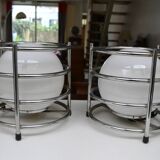 Paire de lampes opaline et chrome années 60-70