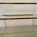 80s Plexiglas and brass magazine rack